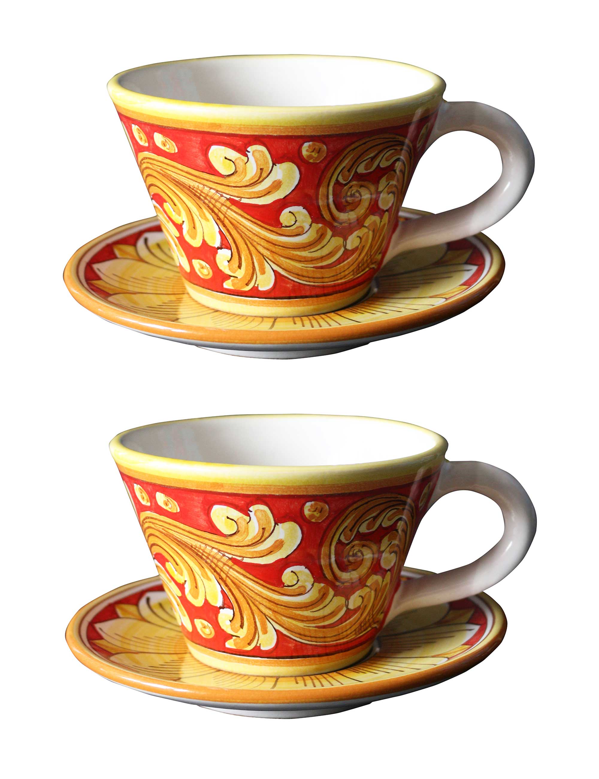 Set 2 tazze con piattino ceramica decorata Caltagirone