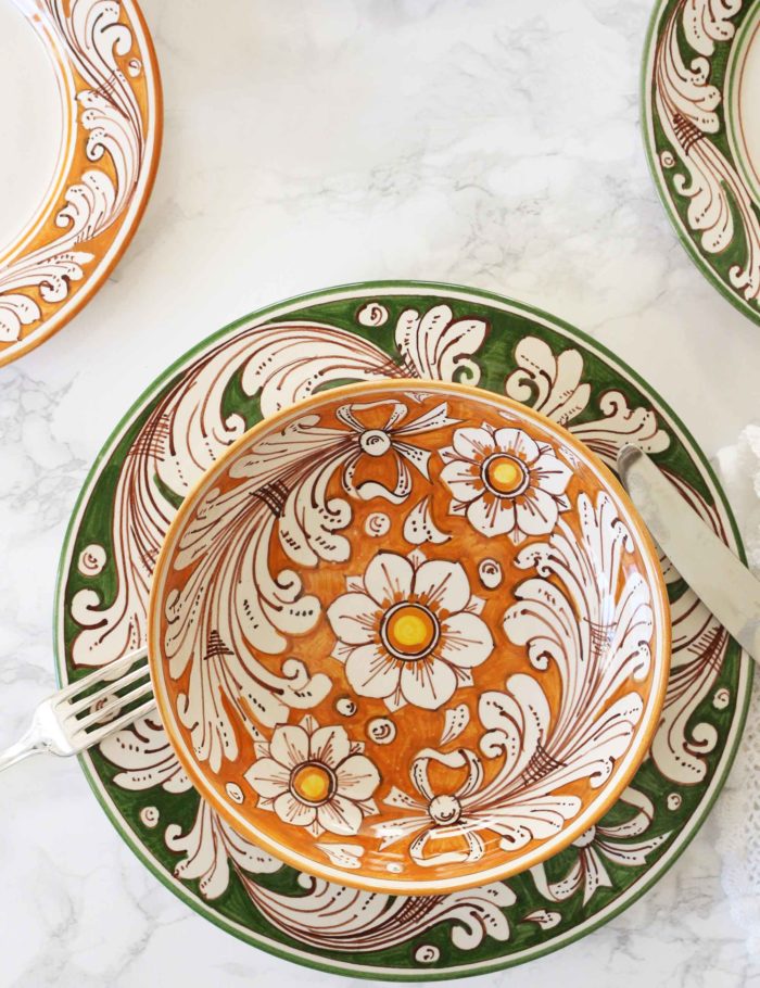 Orange Green Flower Plant Paint Plate Decorative Porcelain Salver Tableware  Dinner Dish