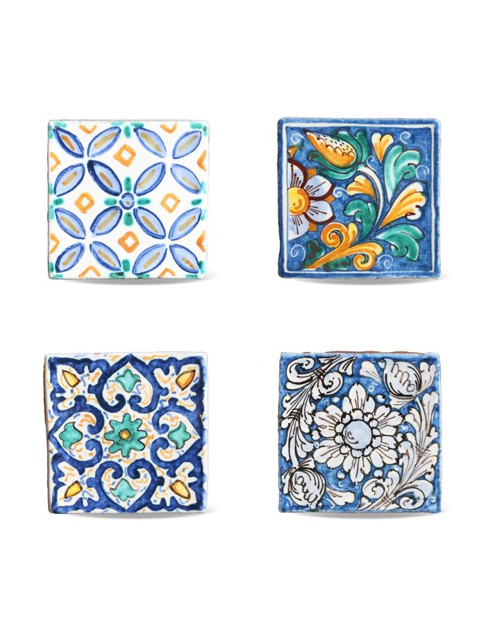 Decorated Sicilian ceramic majolica tiles